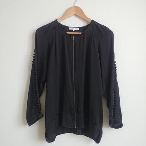 IRO Clarys black zipper blouse top lightweight jacket silky cutout sleev…